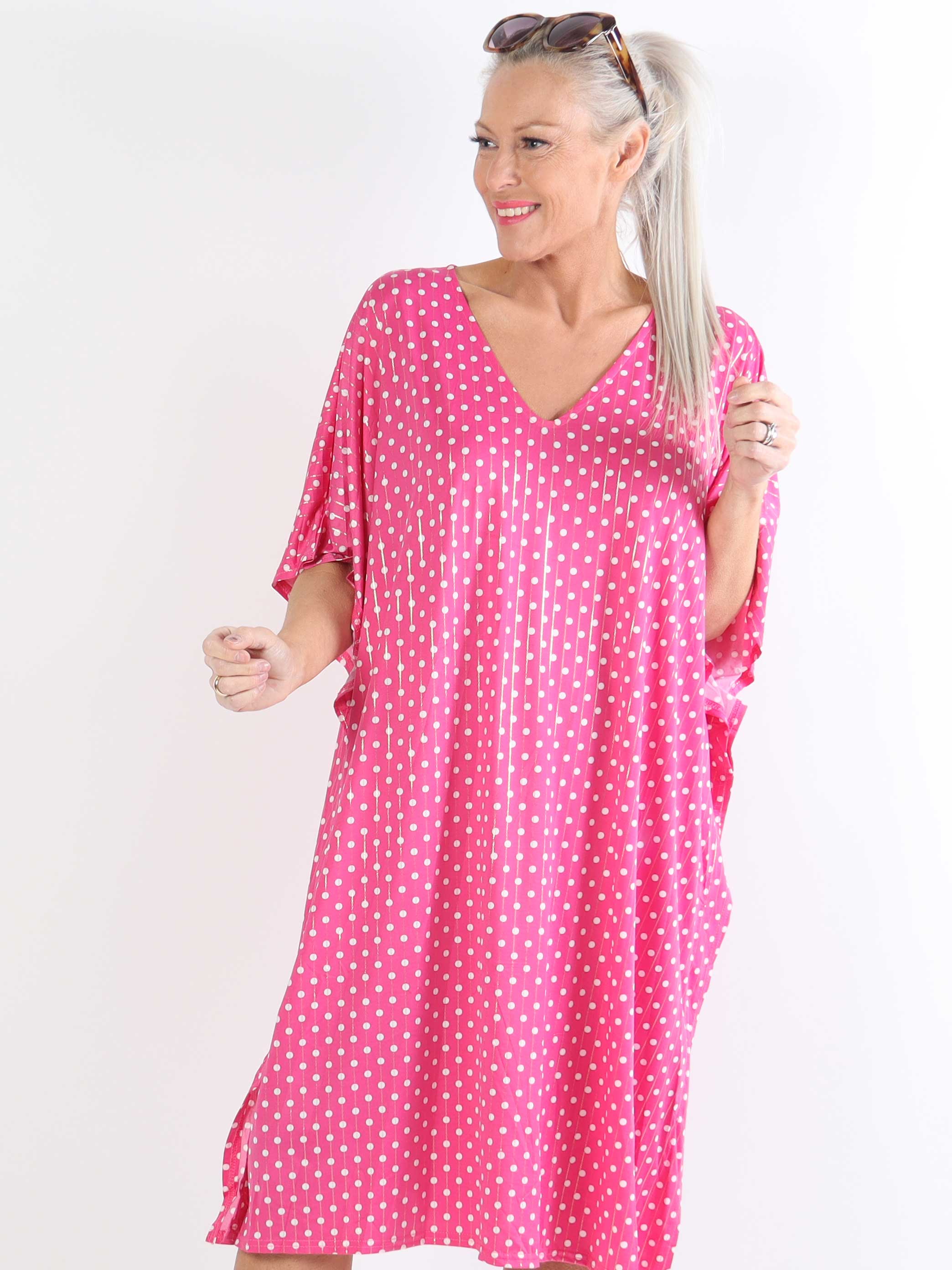 Azmina Dot - Elastisk plus size tunikakjole i loose fit